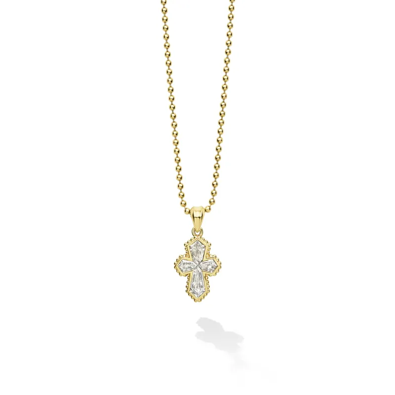 Caviar Gold Small 18K Gold and Diamond Cross Pendant Necklace made by LAGOS