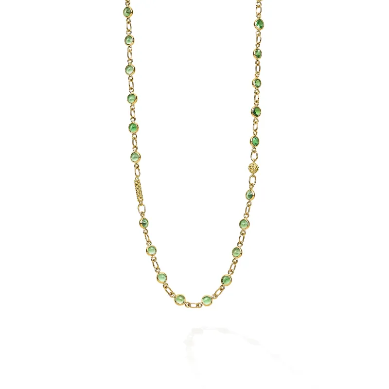 Caviar Gold 18K Gold and Garnet Tsavorite Bar Chain Necklace made by LAGOS