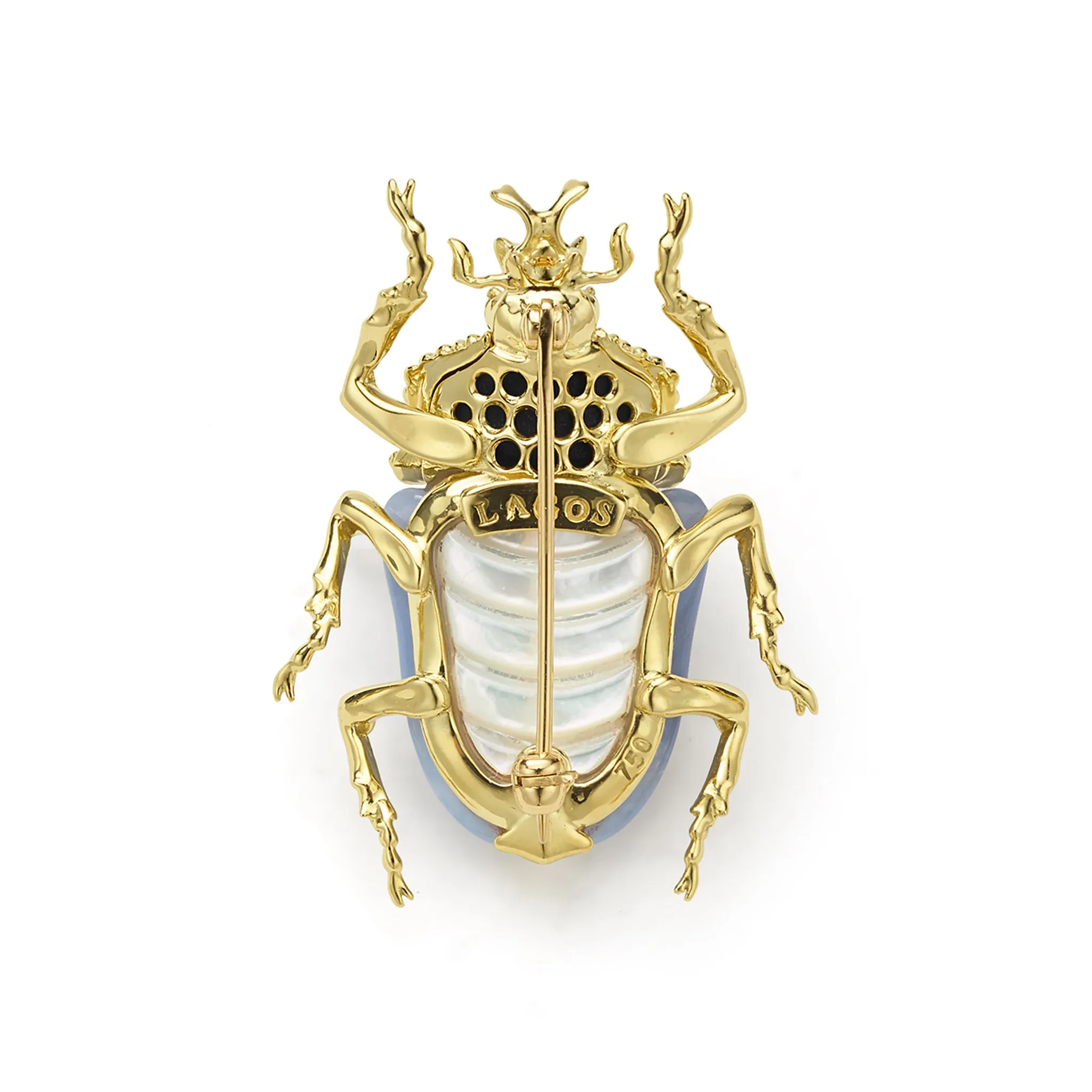 Rare Wonders 18K Gold Blue Chalcedony and Onyx Goliath Beetle Pin sold by LAGOS product image thumbnail 2
