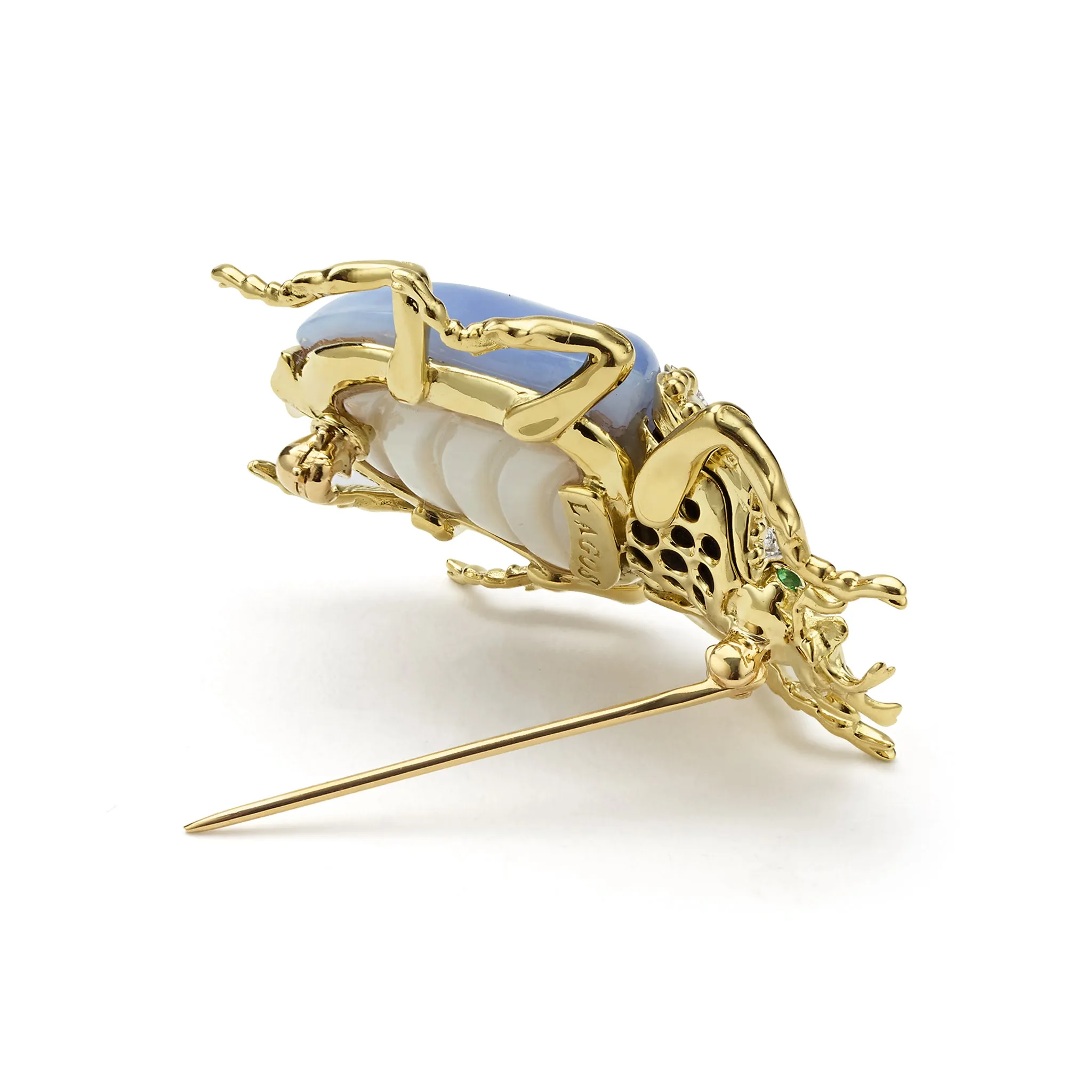 Rare Wonders 18K Gold Blue Chalcedony and Onyx Goliath Beetle Pin sold by LAGOS product image thumbnail 5