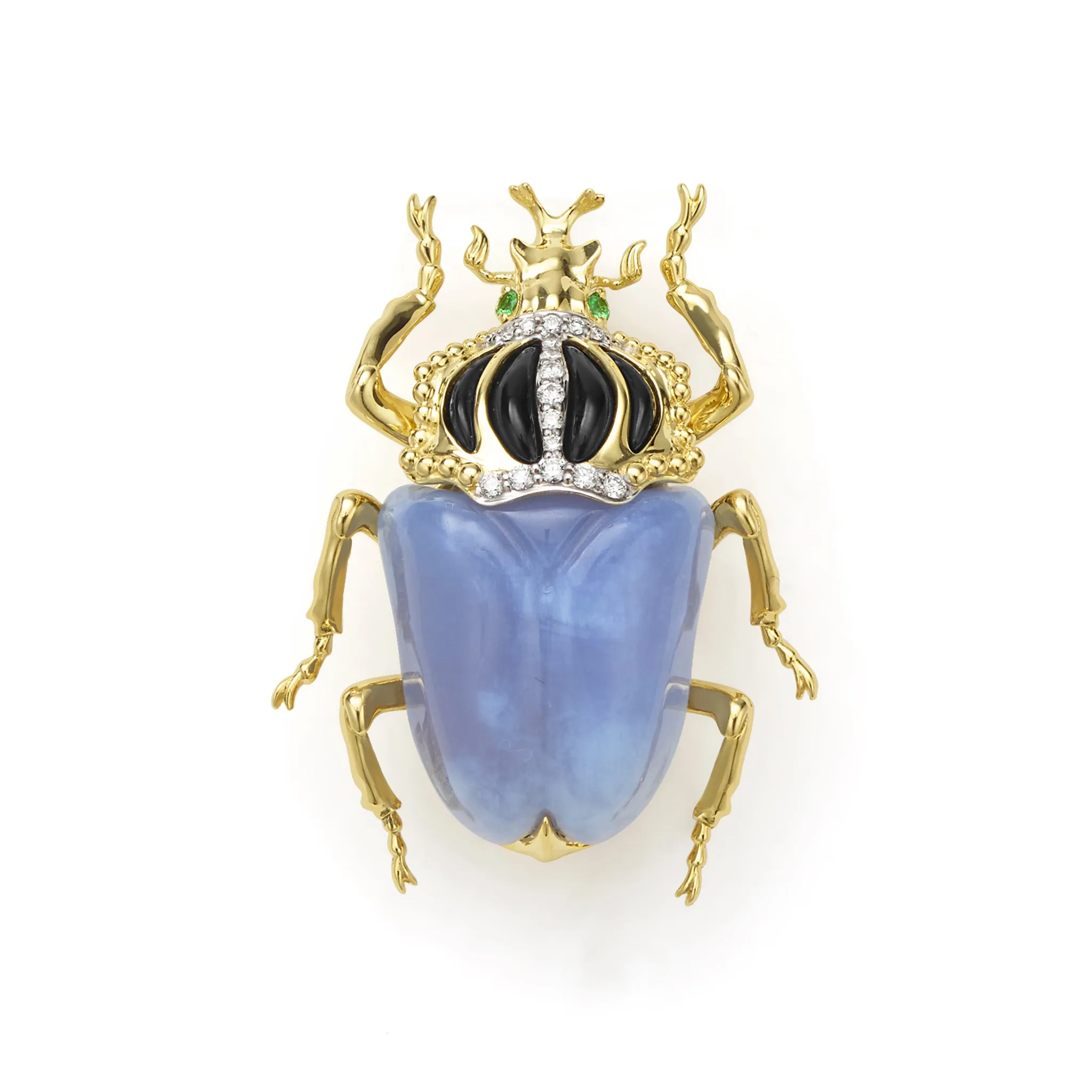 Rare Wonders 18K Gold Blue Chalcedony and Onyx Goliath Beetle Pin sold by LAGOS