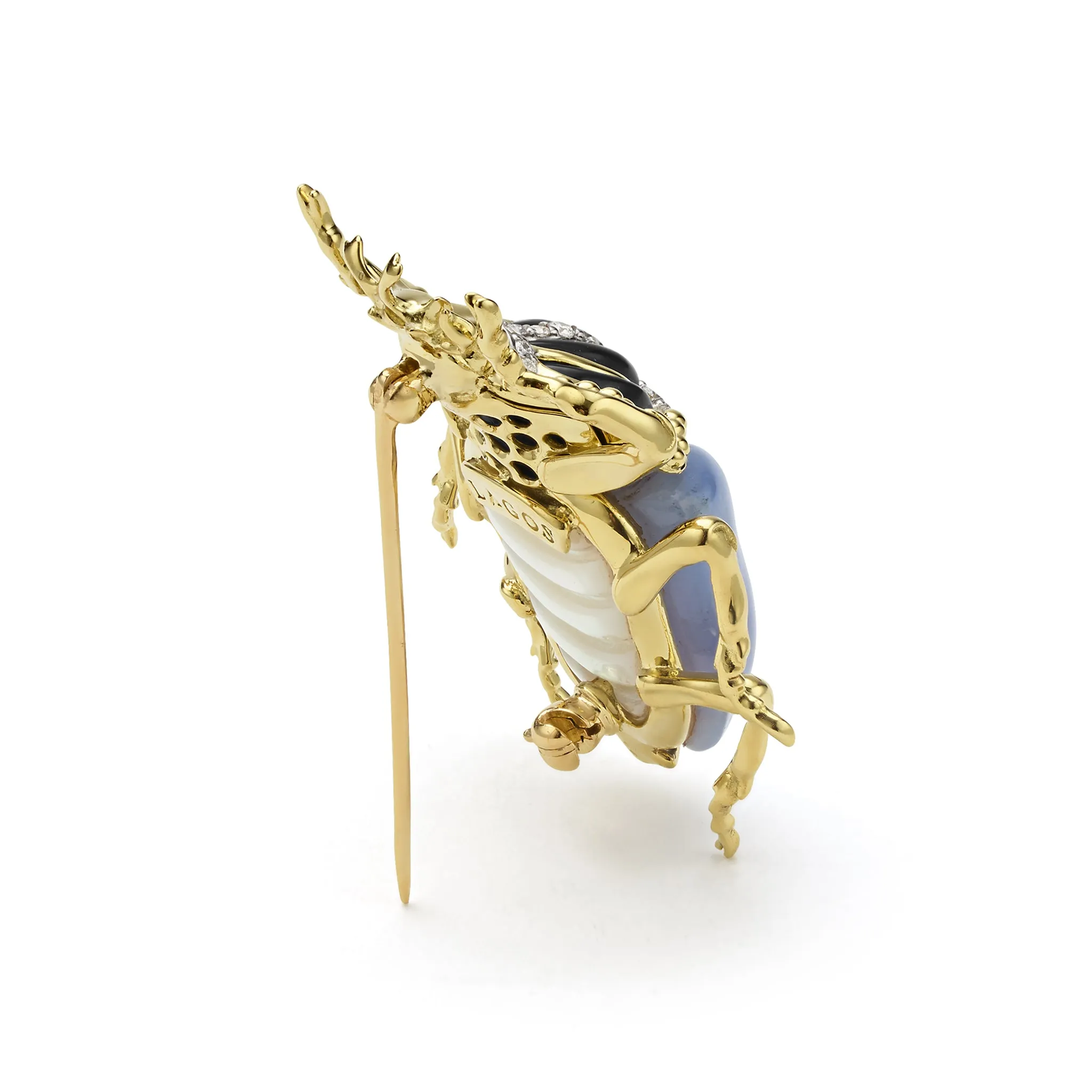 Rare Wonders 18K Gold Blue Chalcedony and Onyx Goliath Beetle Pin sold by LAGOS product image thumbnail 4