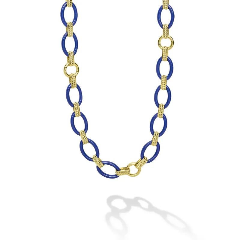 Caviar Color 18K Gold and Meridian Ceramic Oval Link Necklace made by LAGOS