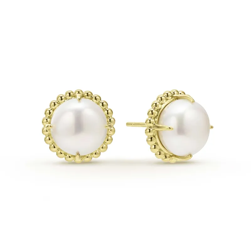Luna 18K Gold Pearl Stud Earrings (Studio) made by LAGOS