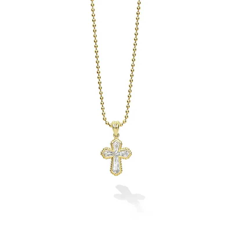Caviar Gold 18K Gold Diamond Cross Necklace (Studio) made by LAGOS