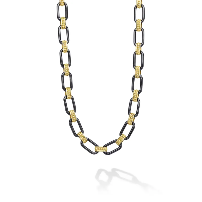 Caviar Color 18K Gold and Matte Black Ceramic Link Necklace made by LAGOS