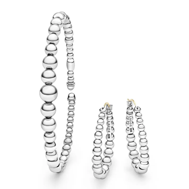 Caviar Bubbly Silver Beaded Bracelet & Earring Gift Set made by LAGOS