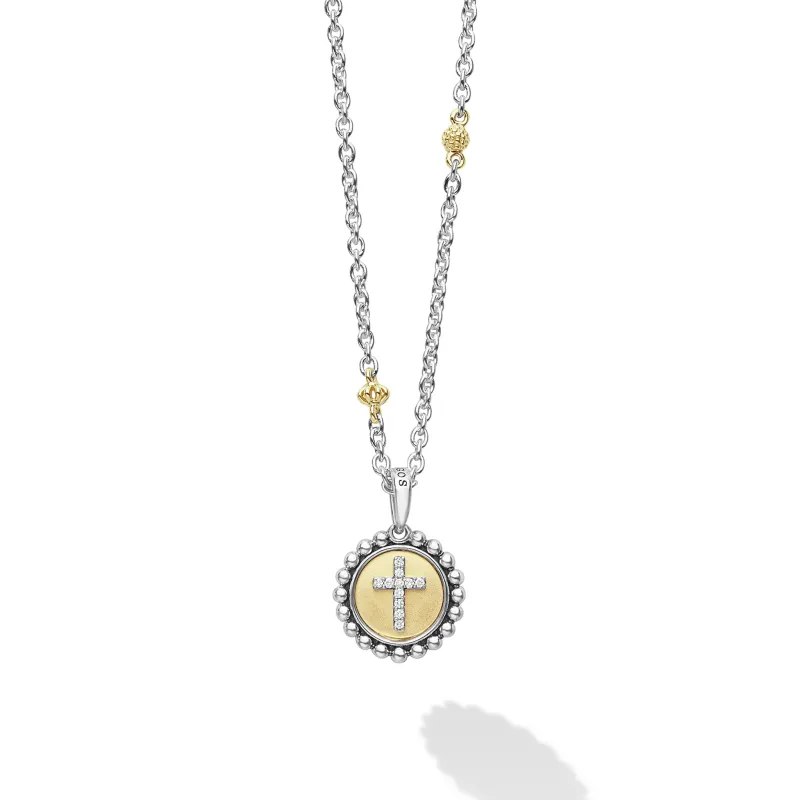 Signature Caviar Two-Tone Diamond Cross Charm Necklace made by LAGOS