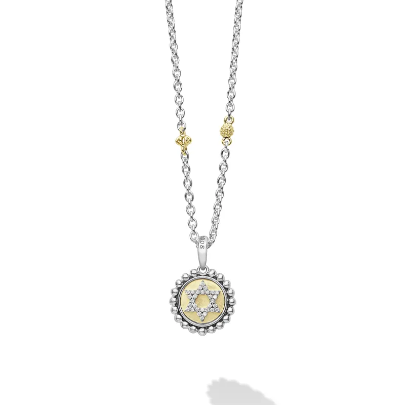 Signature Caviar Two-Tone Star of David Diamond Charm Necklace made by LAGOS
