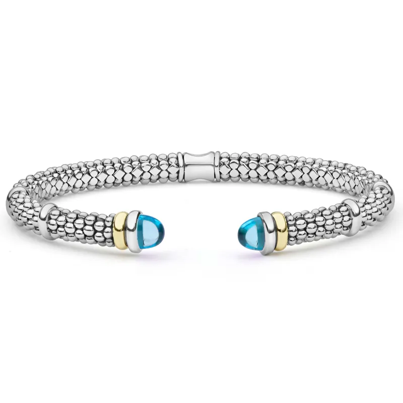 Signature Caviar Two-Tone Swiss Blue Topaz Versa Torque Bracelet | 5mm made by LAGOS