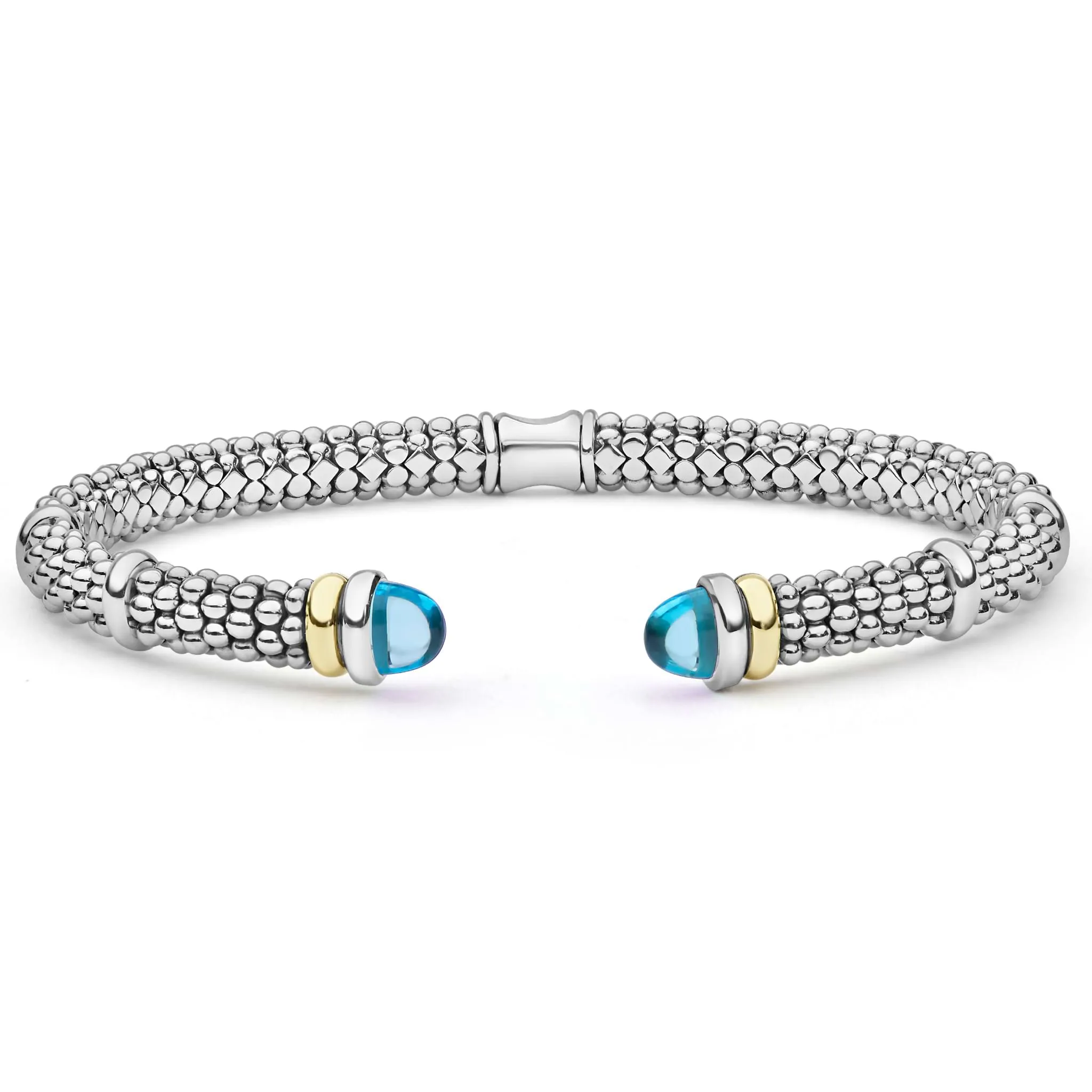 Signature Caviar Two-Tone Swiss Blue Topaz Versa Torque Bracelet | 5mm sold by LAGOS