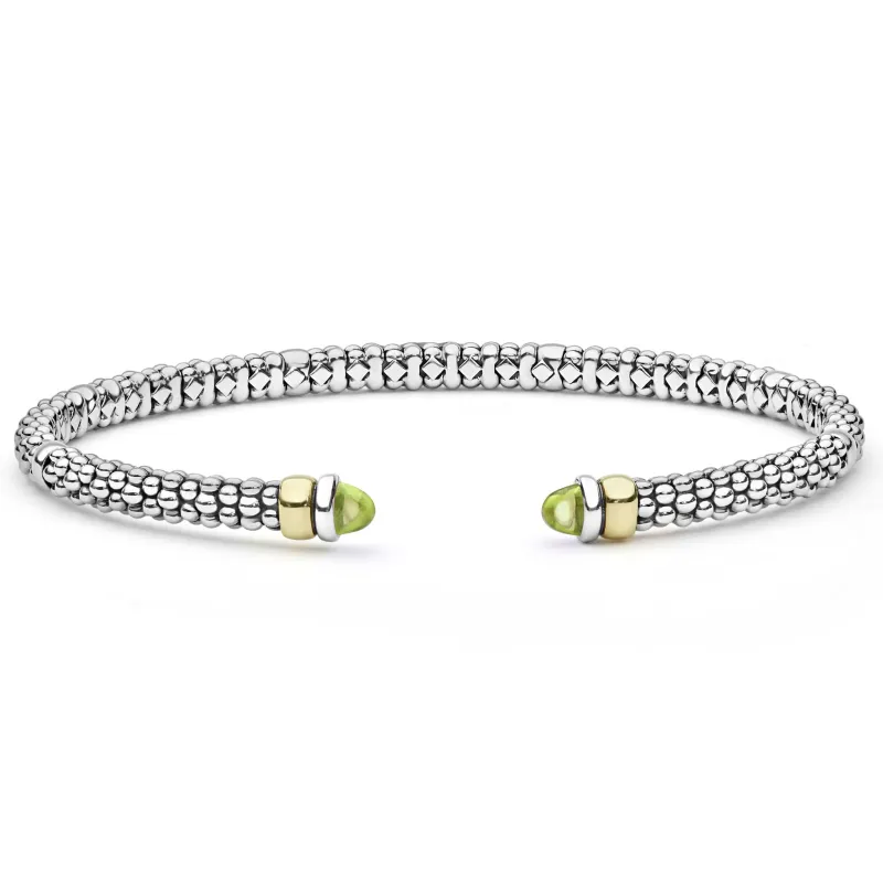 Signature Caviar Two-Tone Peridot Mini Versa Torque Bracelet | 3mm made by LAGOS