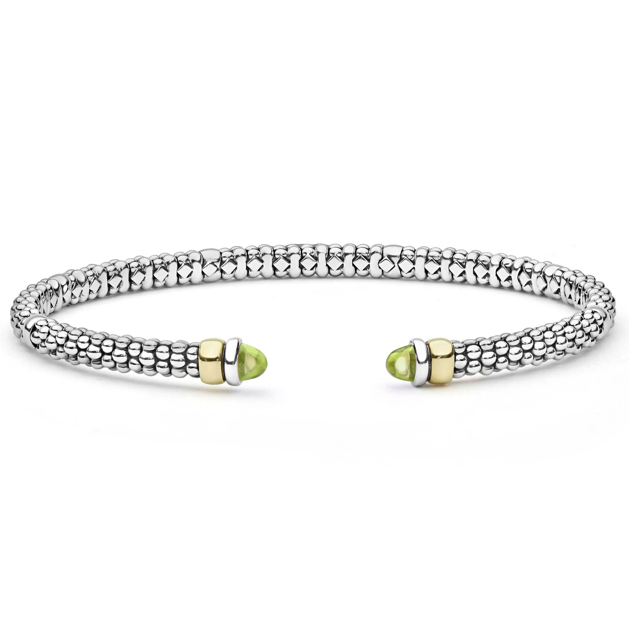 Signature Caviar Two-Tone Peridot Mini Versa Torque Bracelet | 3mm sold by LAGOS