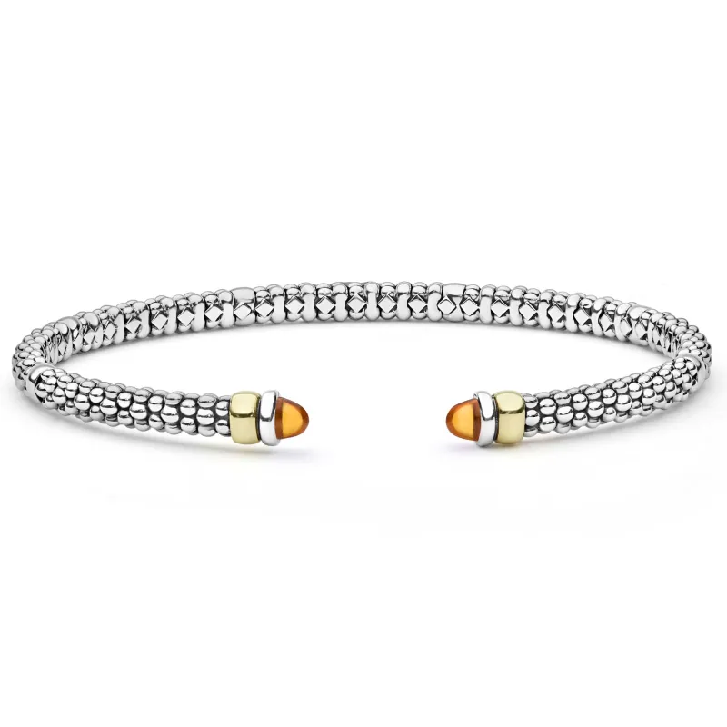 Signature Caviar Two-Tone Citrine Mini Versa Torque Bracelet | 3mm made by LAGOS