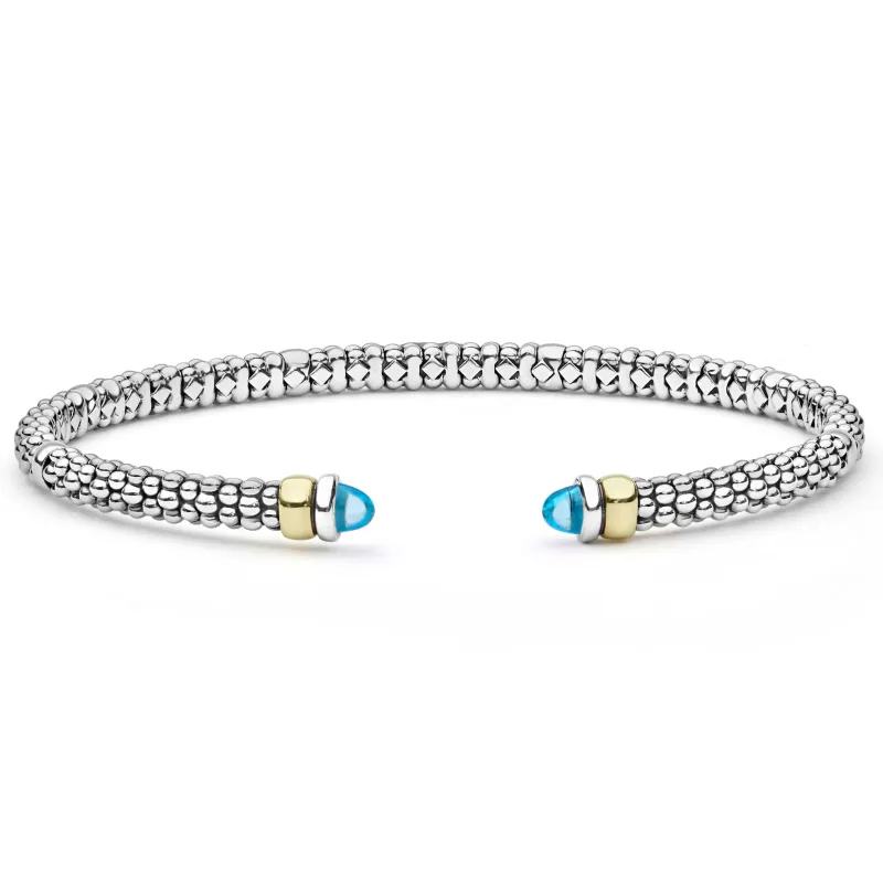 Signature Caviar Two-Tone Swiss Blue Topaz Mini Versa Torque Bracelet | 3mm made by LAGOS