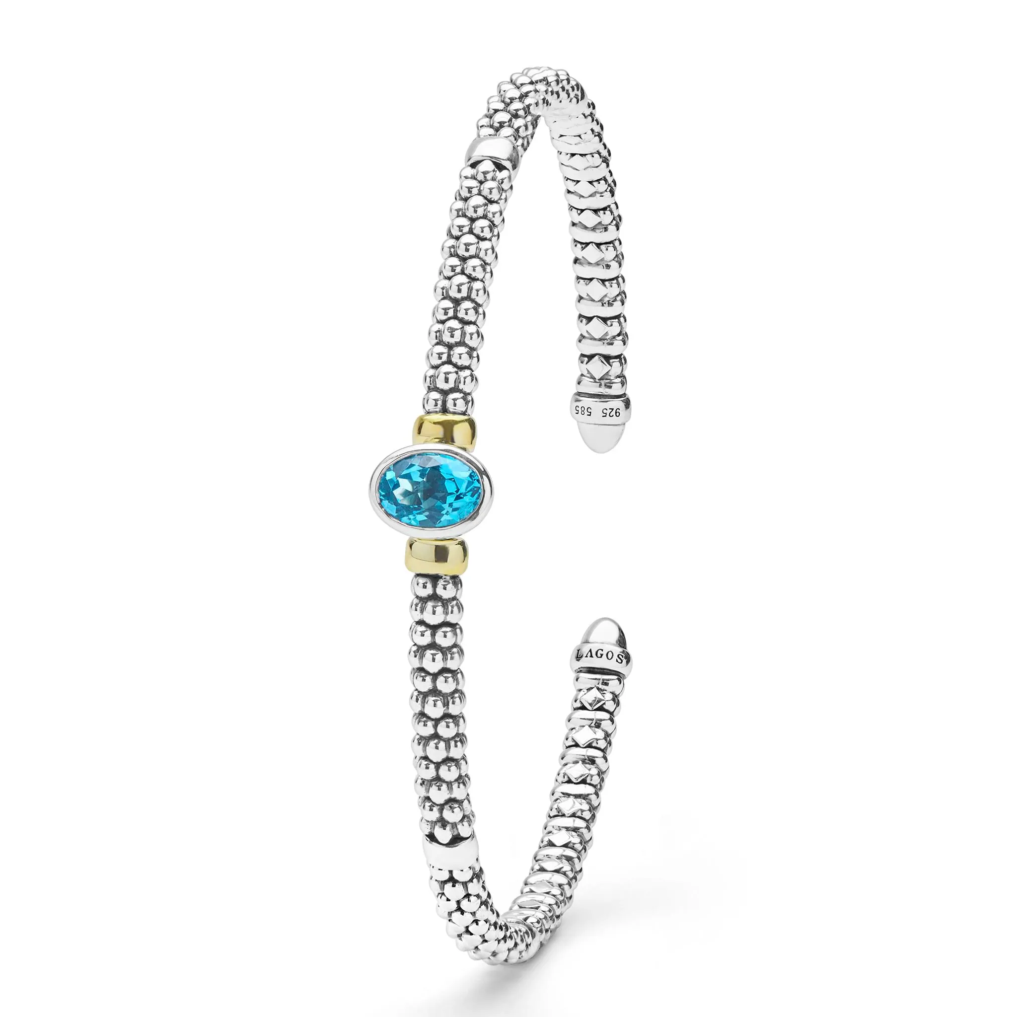 Signature Caviar Two-Tone Swiss Blue Topaz Oval Mini Versa Torque Bracelet | 3mm sold by LAGOS product image thumbnail 3