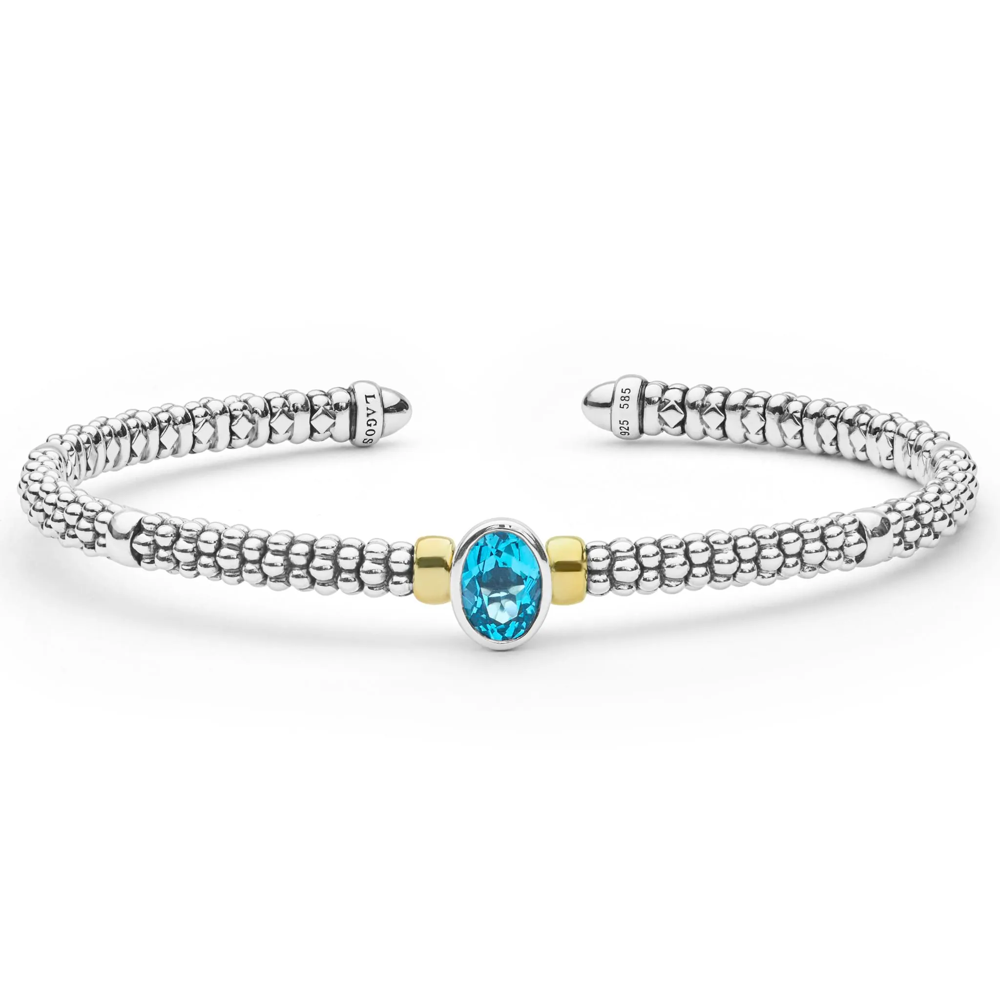 Signature Caviar Two-Tone Swiss Blue Topaz Oval Mini Versa Torque Bracelet | 3mm sold by LAGOS
