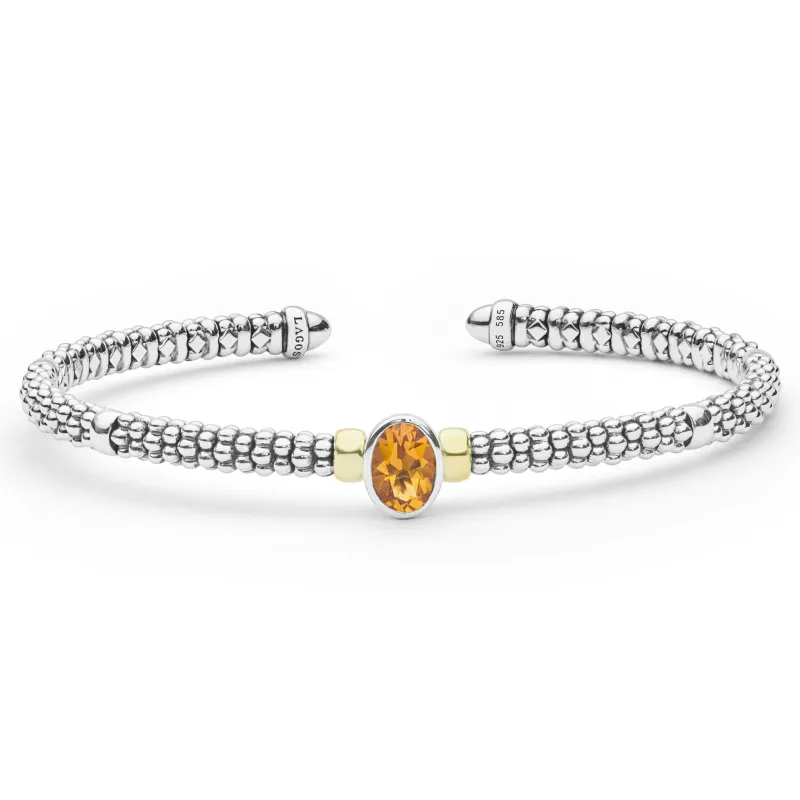 Signature Caviar Two-Tone Citrine Oval Mini Versa Torque Bracelet | 3mm made by LAGOS