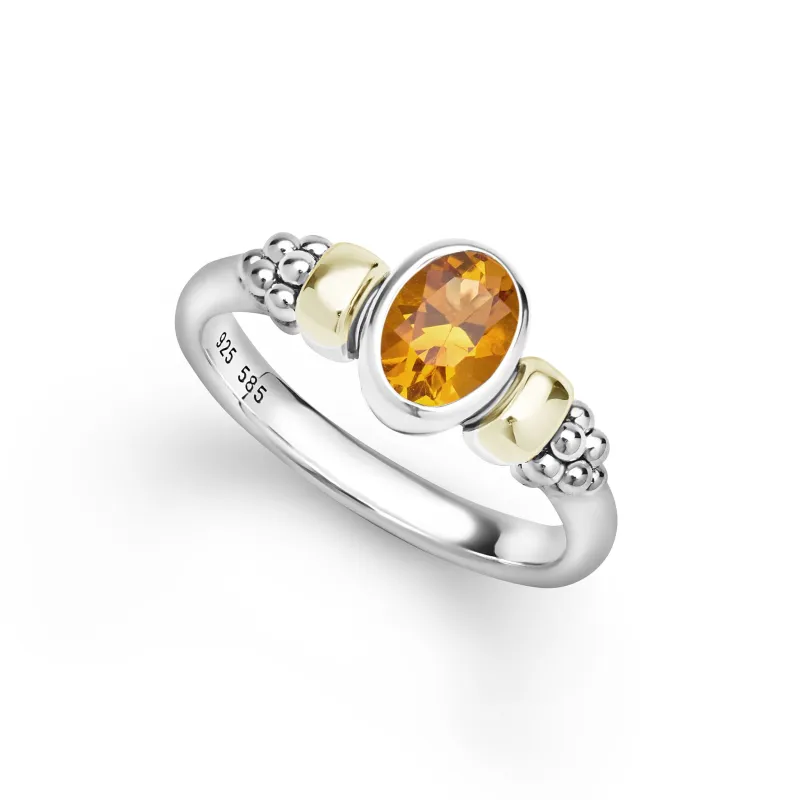 Signature Caviar Two-Tone Citrine Oval Ring made by LAGOS