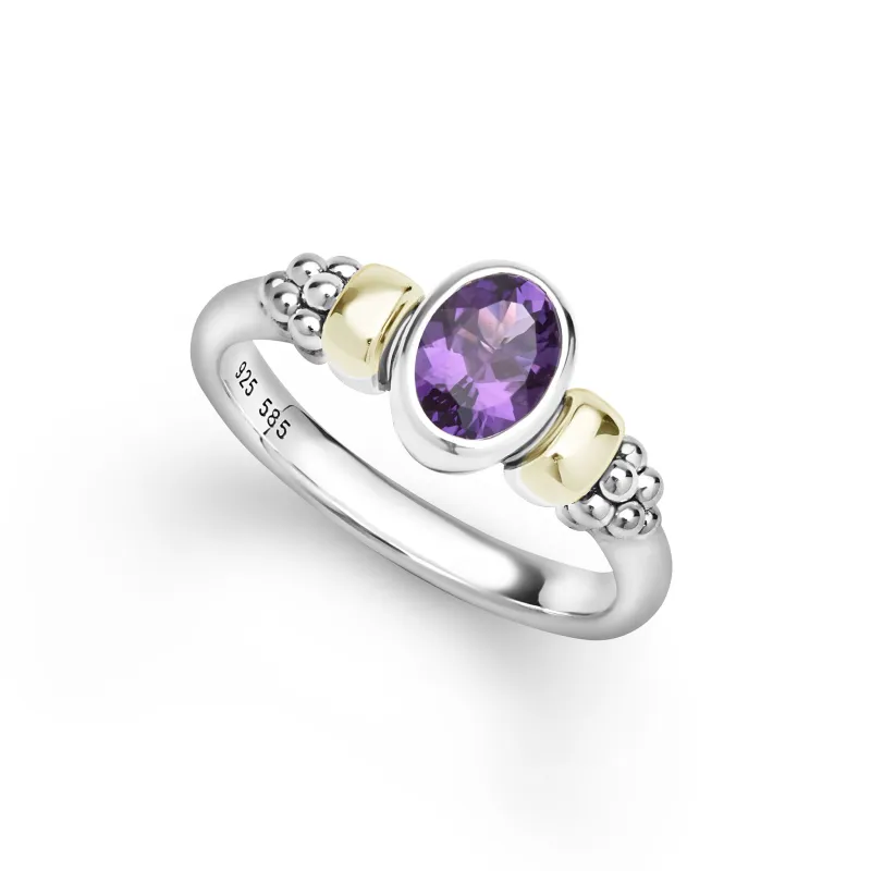 Signature Caviar Two-Tone Amethyst Oval Ring made by LAGOS