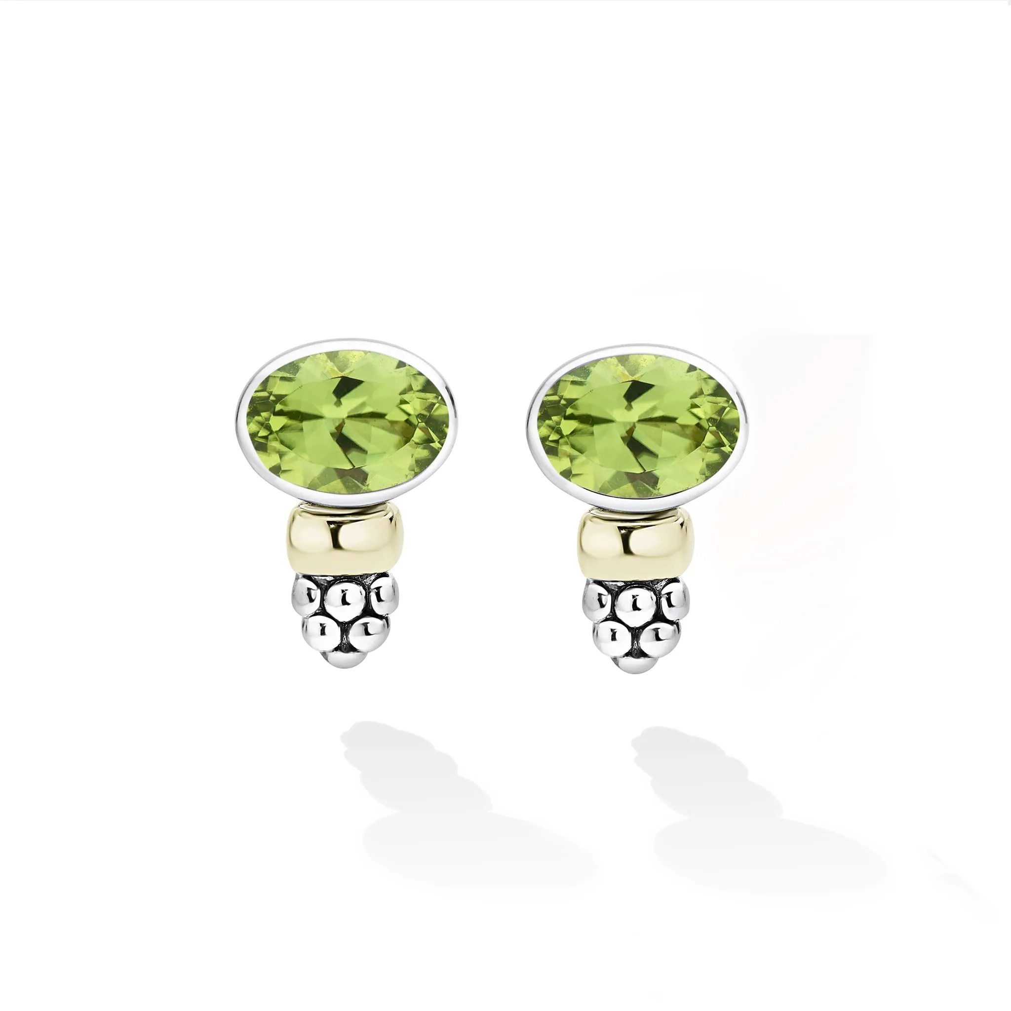 Signature Caviar Two-Tone Peridot Oval Stud Earrings sold by LAGOS product image thumbnail 2