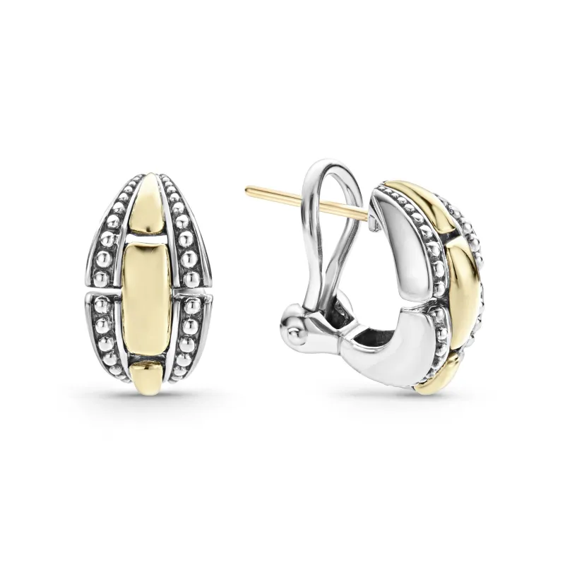High Bar Two-Tone Caviar Link Huggie Earrings made by LAGOS