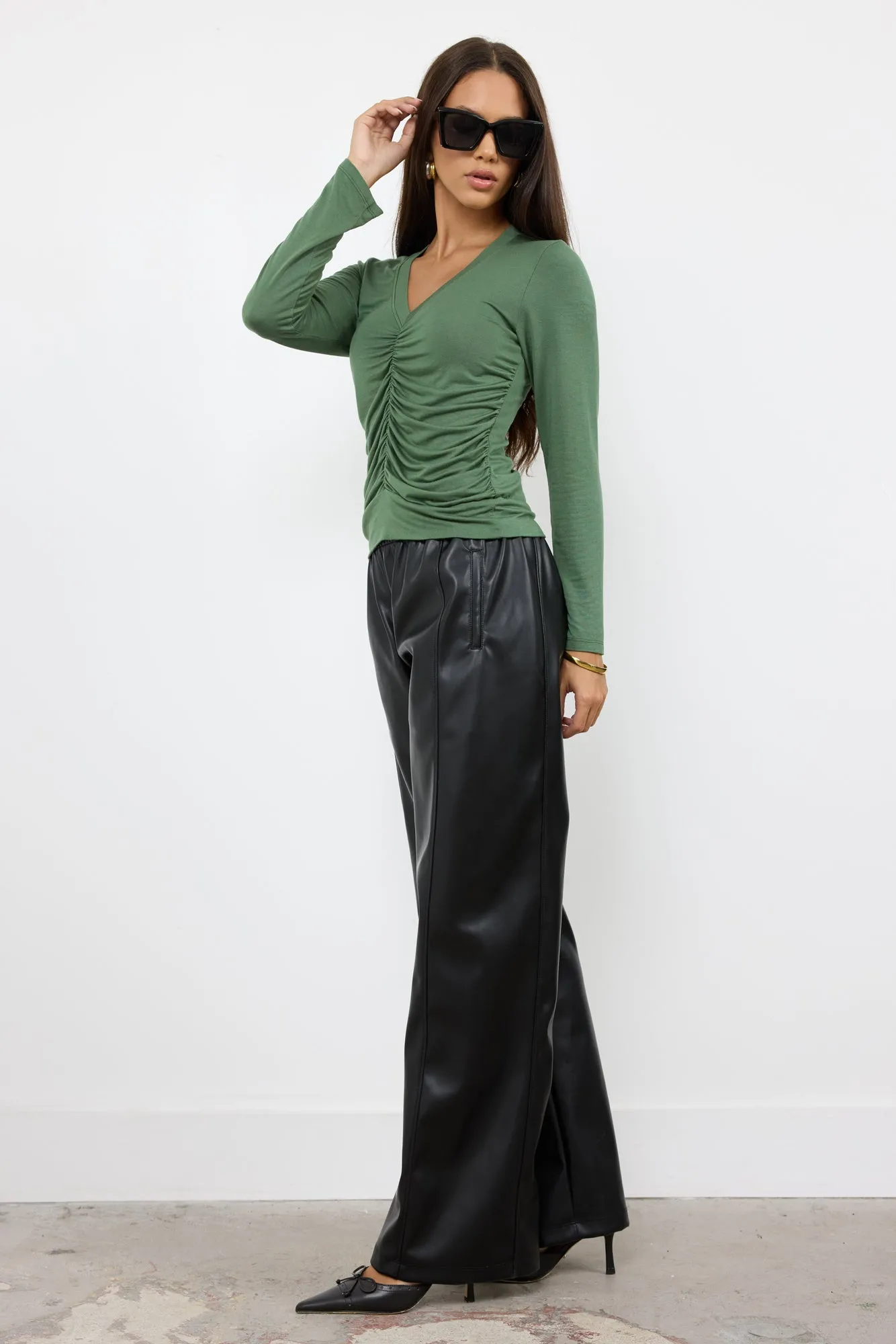 NICO V NECK WITH FRONT SHIRRING TOP sold by LAmade product image thumbnail 3