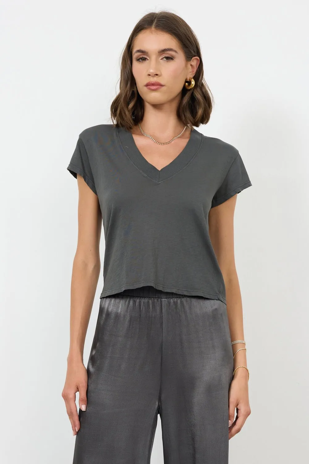 SURI ORGANIC DEEP V CAP SLEEVE TEE sold by LAmade product image thumbnail 3