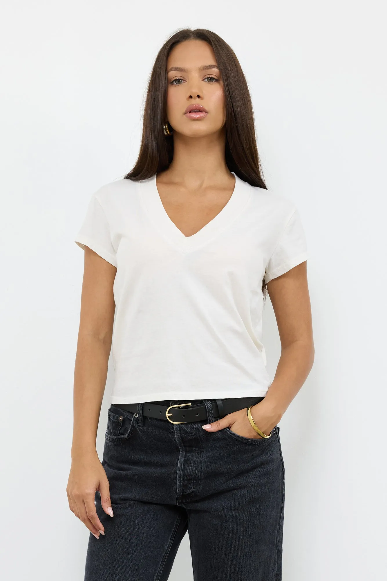 SURI ORGANIC DEEP V CAP SLEEVE TEE sold by LAmade
