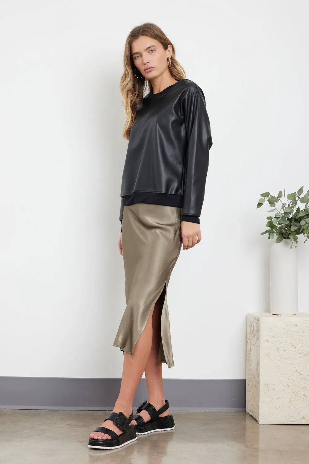 VARSITY VINTAGE FIT VEGAN LEATHER SWEATSHIRT - FINAL SALE sold by LAmade product image thumbnail 2