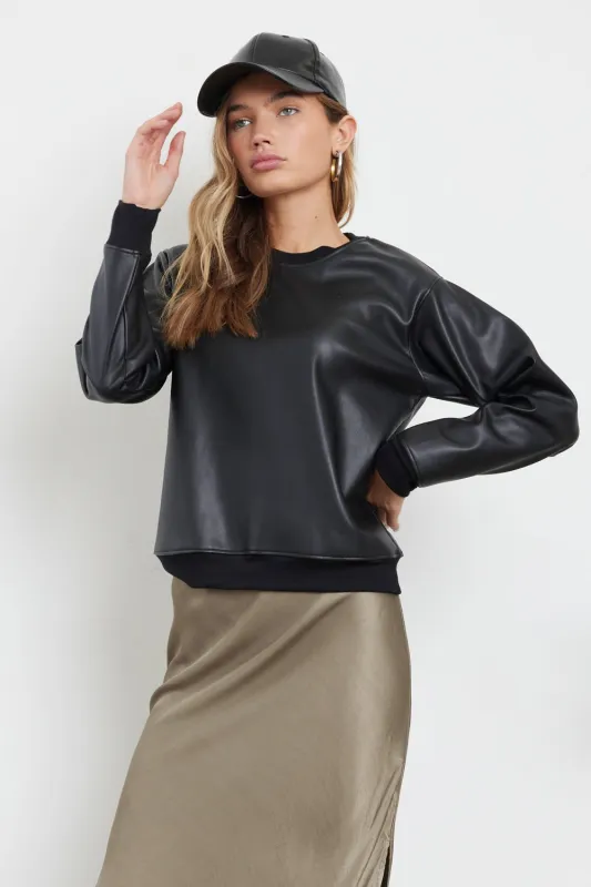 VARSITY VINTAGE FIT VEGAN LEATHER SWEATSHIRT - FINAL SALE sold by LAmade