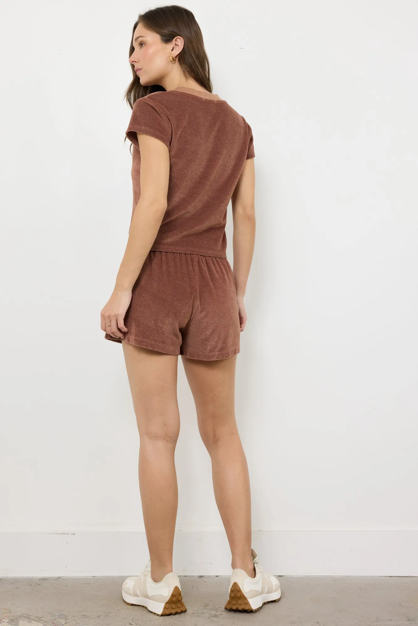 SURI DEEP “V” CAP SLEEVE VELOUR TEE sold by LAmade product image thumbnail 5