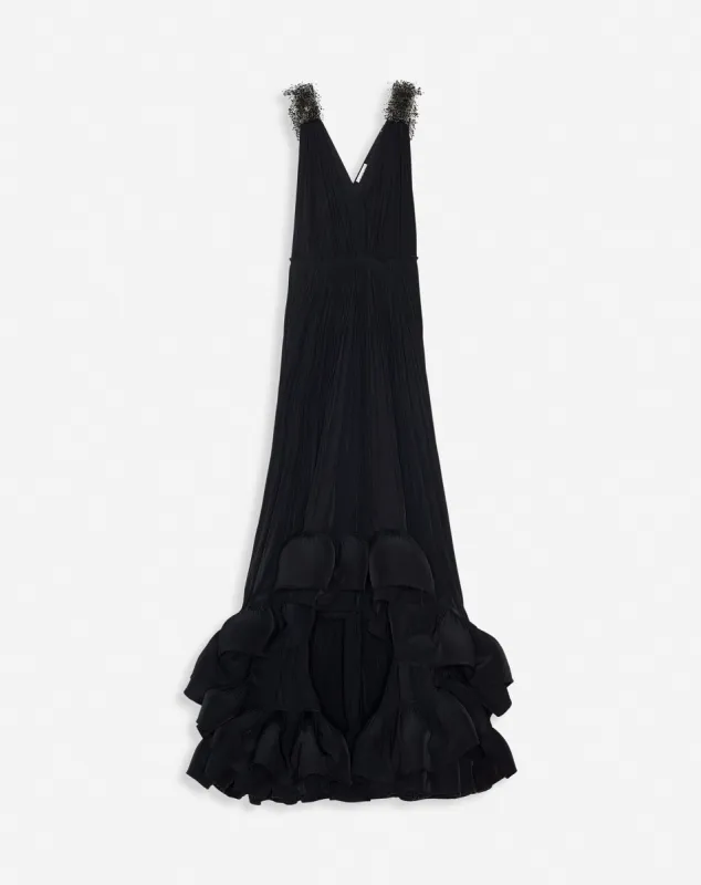 LONG EMBROIDERED CHARMEUSE EVENING GOWN made by Lanvin