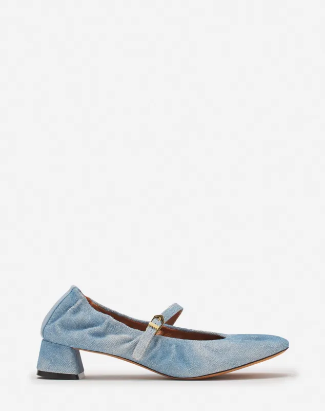 HEELED MARY JANES IN LEATHER WITH A FADED DENIM EFFECT sold by Lanvin