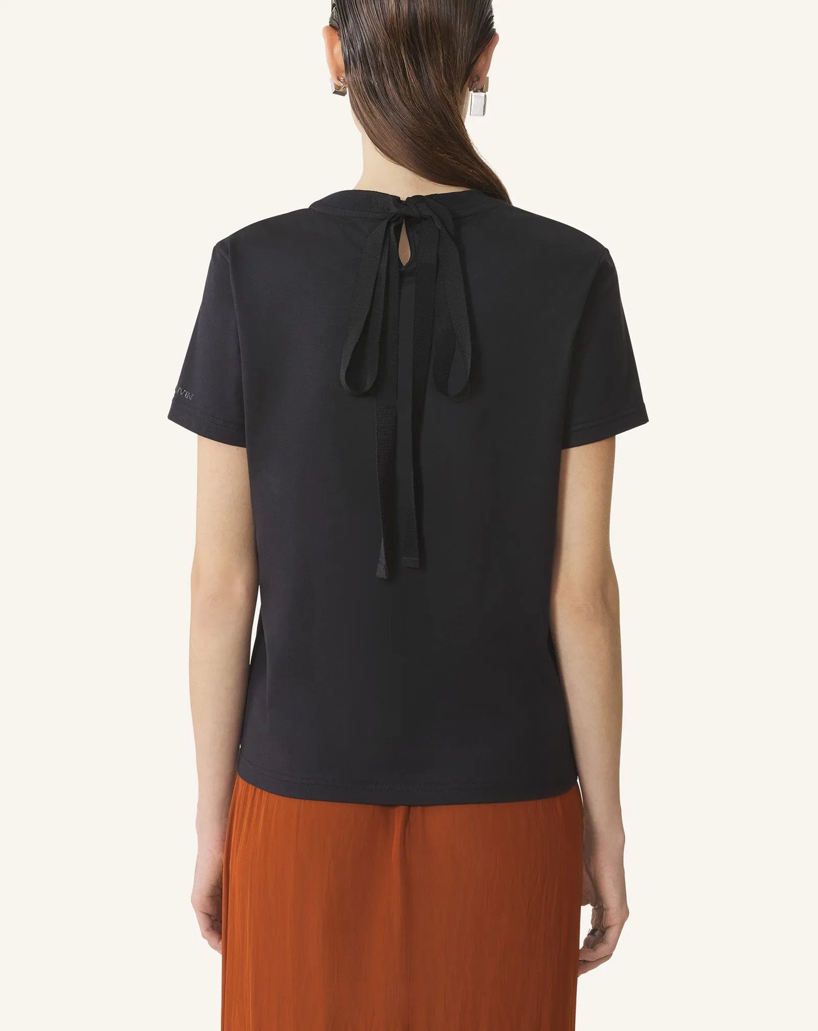 BLACK COTTON T-SHIRT WITH RIBBON DETAIL sold by Lanvin product image thumbnail 4