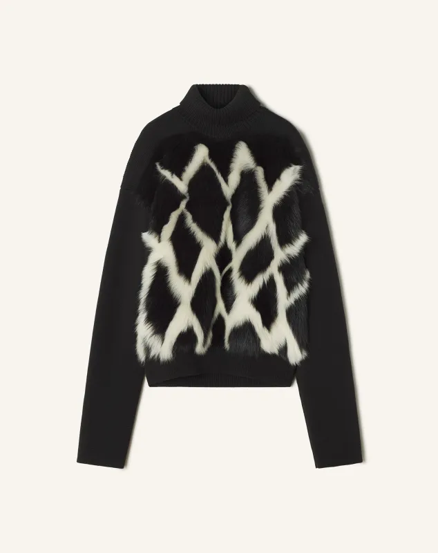 WOOL AND LEATHER INTARSIA TURTLENECK SWEATER sold by Lanvin