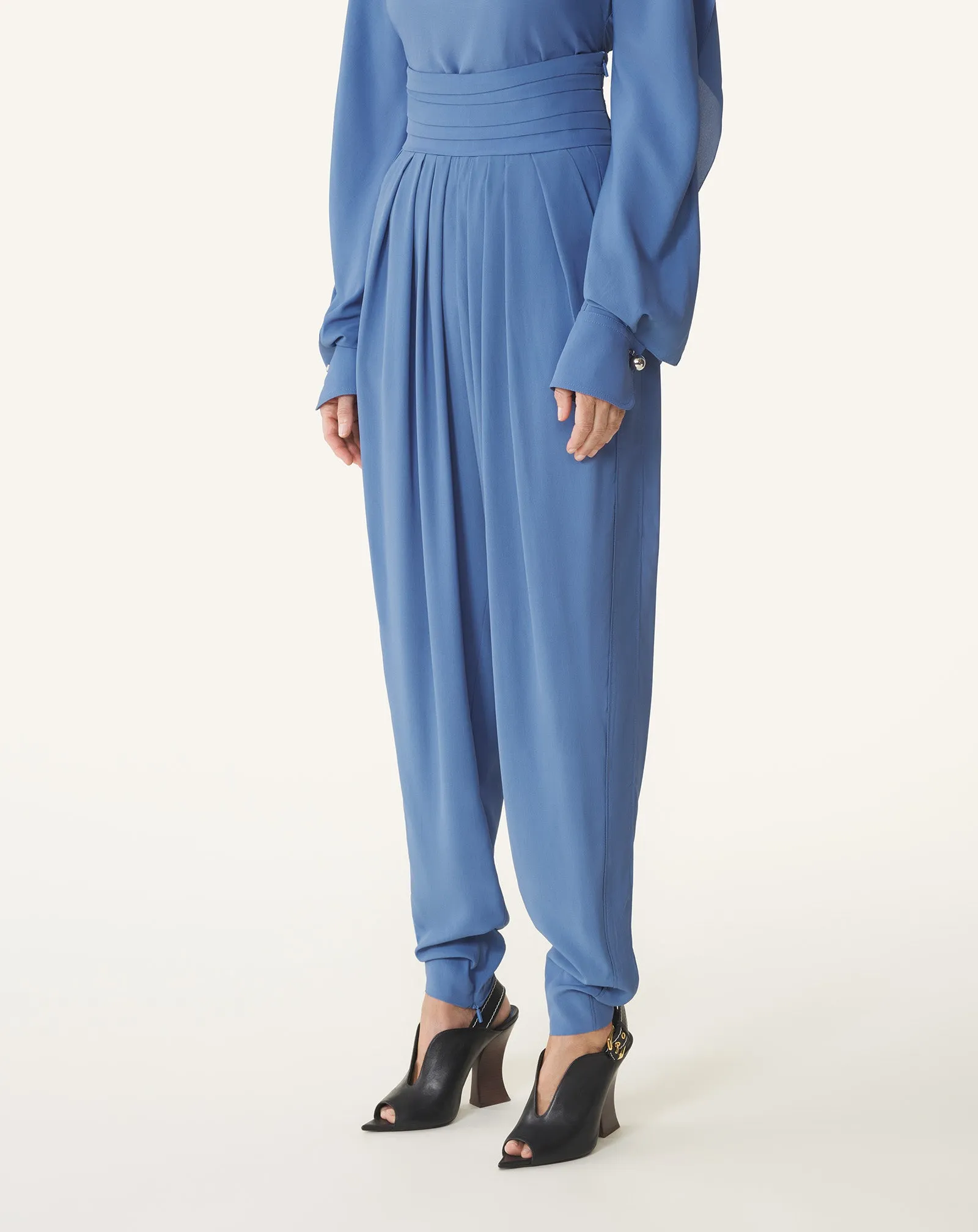 BLUE DRAPED PANTS IN CREPE DE CHINE sold by Lanvin product image thumbnail 3