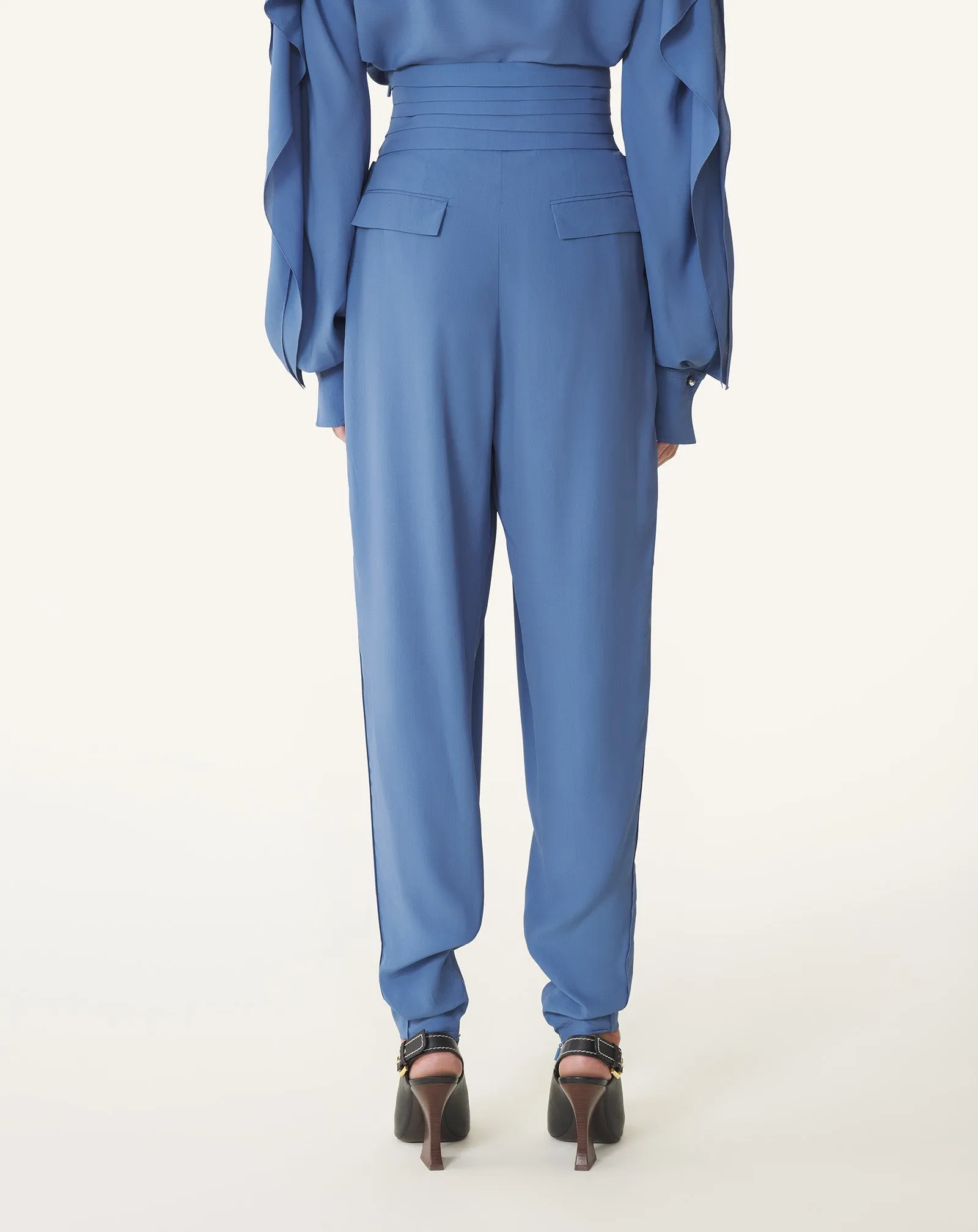 BLUE DRAPED PANTS IN CREPE DE CHINE sold by Lanvin product image thumbnail 4