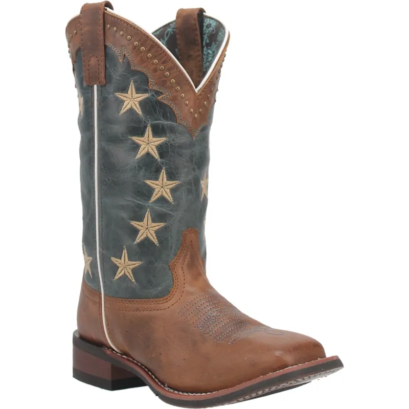 Laredo Womens Early Star Cowboy Boots Leather Tan/Blue Denim sold by Laredo