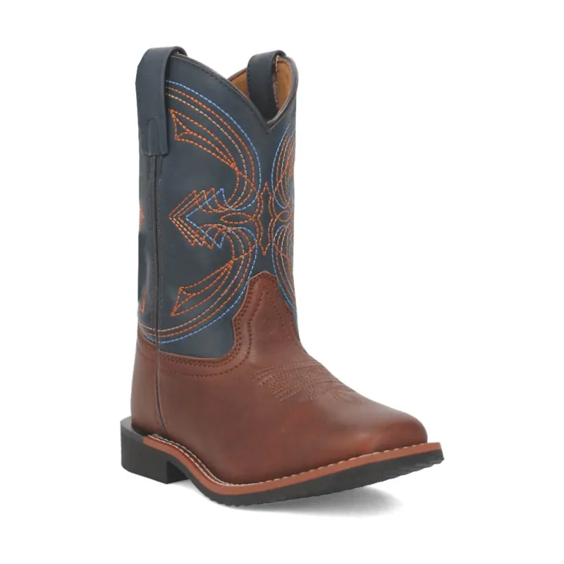 Laredo Youth Unisex Wyler Rust/Blue Faux Leather Cowboy Boots sold by Laredo