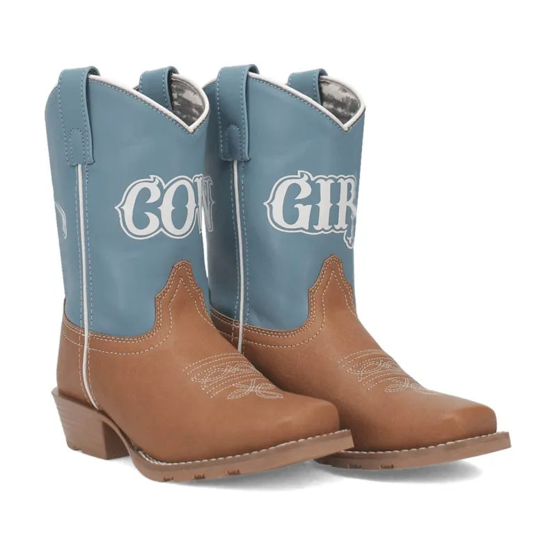 Laredo Youth Girls Little Cowgirl Tan/Sky Blue Faux Leather Cowboy Boots sold by Laredo