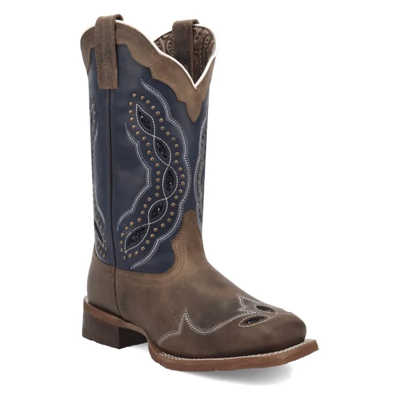 Laredo Womens Dragonfly Tan/Navy Leather 11in Cowboy Boots made by Laredo
