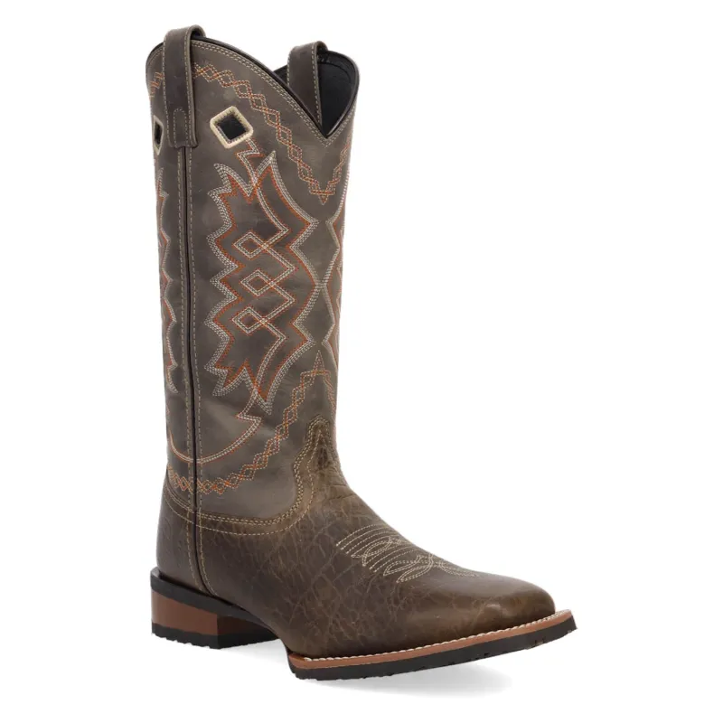 Laredo Mens Highway Man Dark Brown/Grey Leather 13in Cowboy Boots made by Laredo