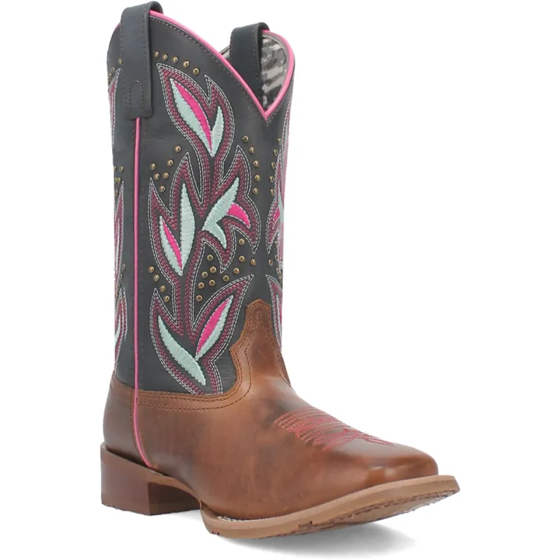 Laredo Womens Lydia Tan/Blue Leather Cowboy Boots made by Laredo