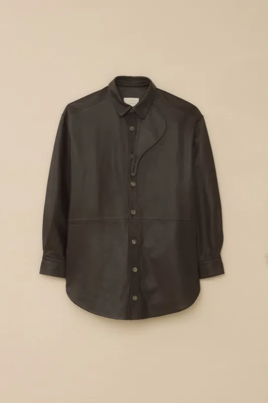 LEATHER GAITER SHIRT JACKET made by Lauren Manoogian