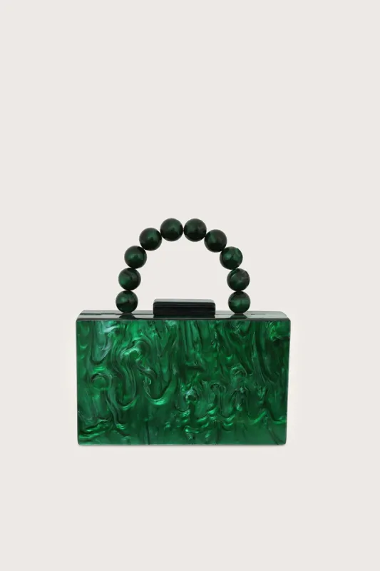 REYA Bead Handle Marbled Box Clutch Bag in Green sold by Lavish Alice