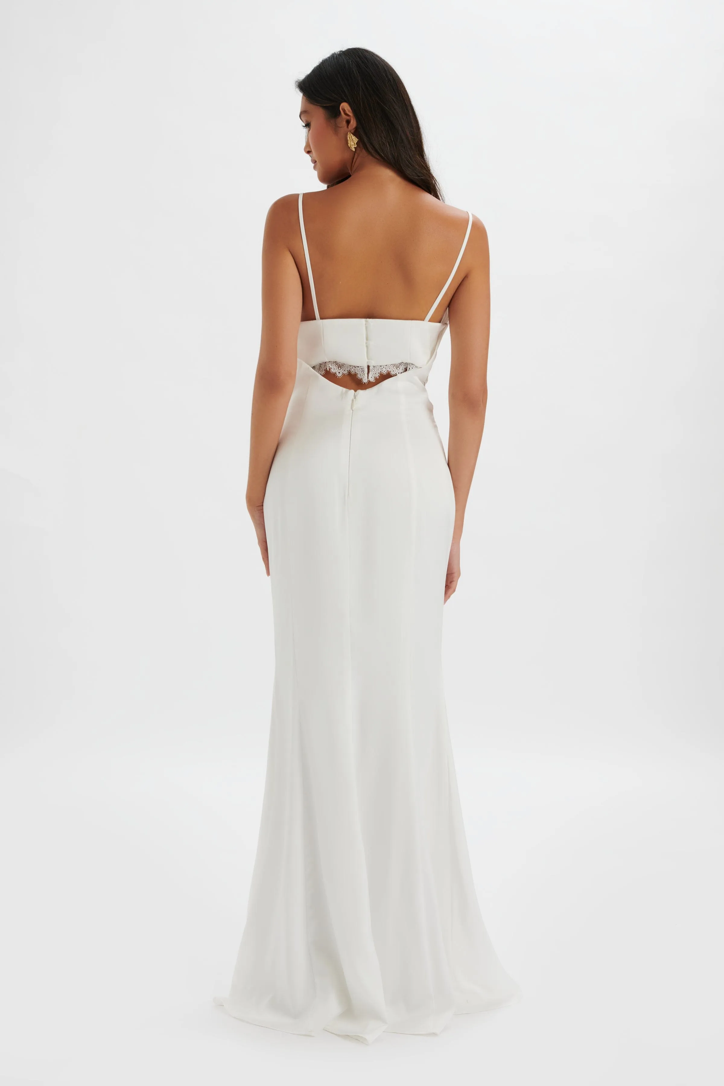 MAY Lace Insert Satin Maxi Dress in White sold by Lavish Alice product image thumbnail 4