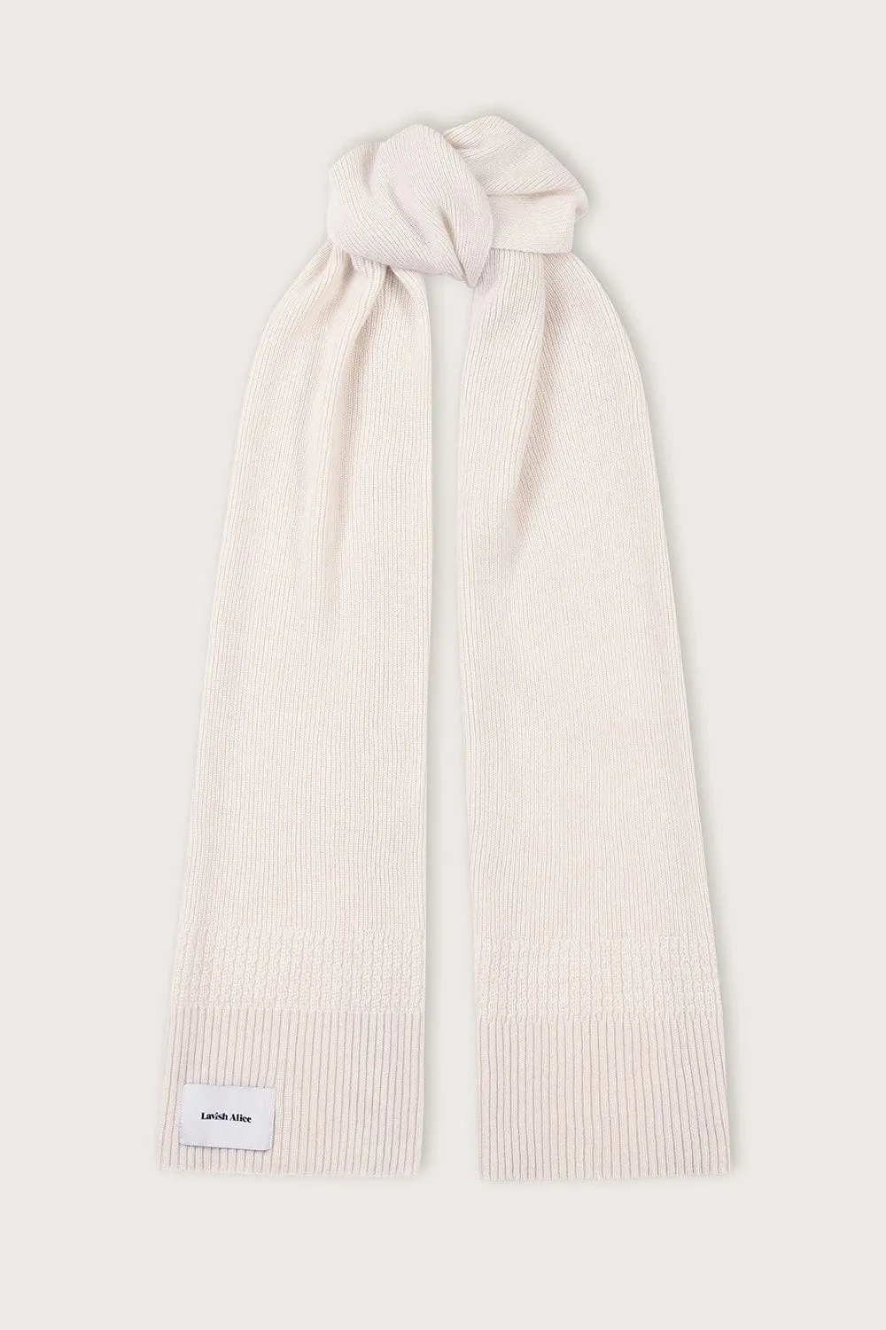 ZOHA Knitted Cashmere Blend Scarf In Sand sold by Lavish Alice