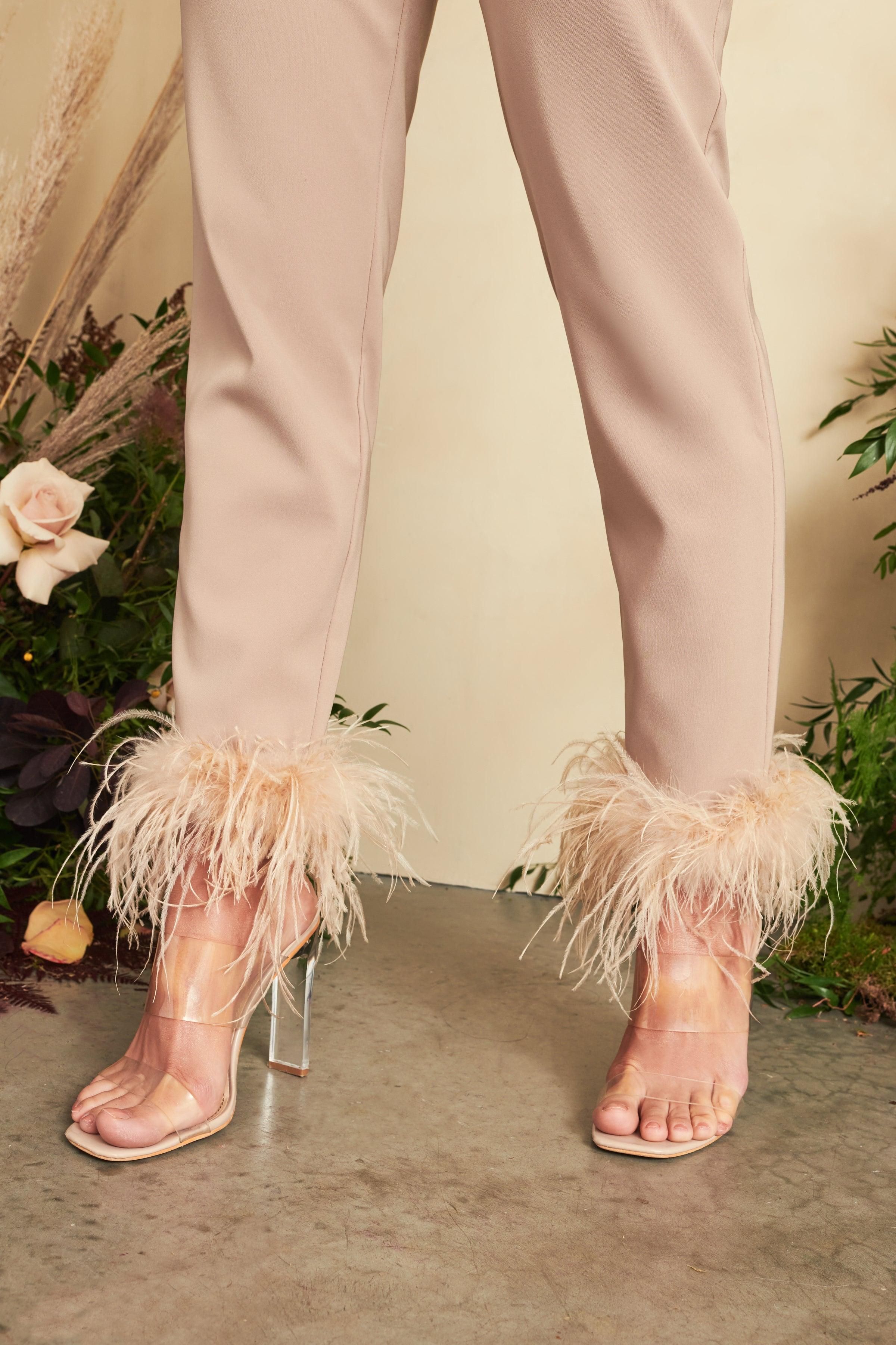VERA Feather Trim Trousers in Champagne sold by Lavish Alice product image thumbnail 3