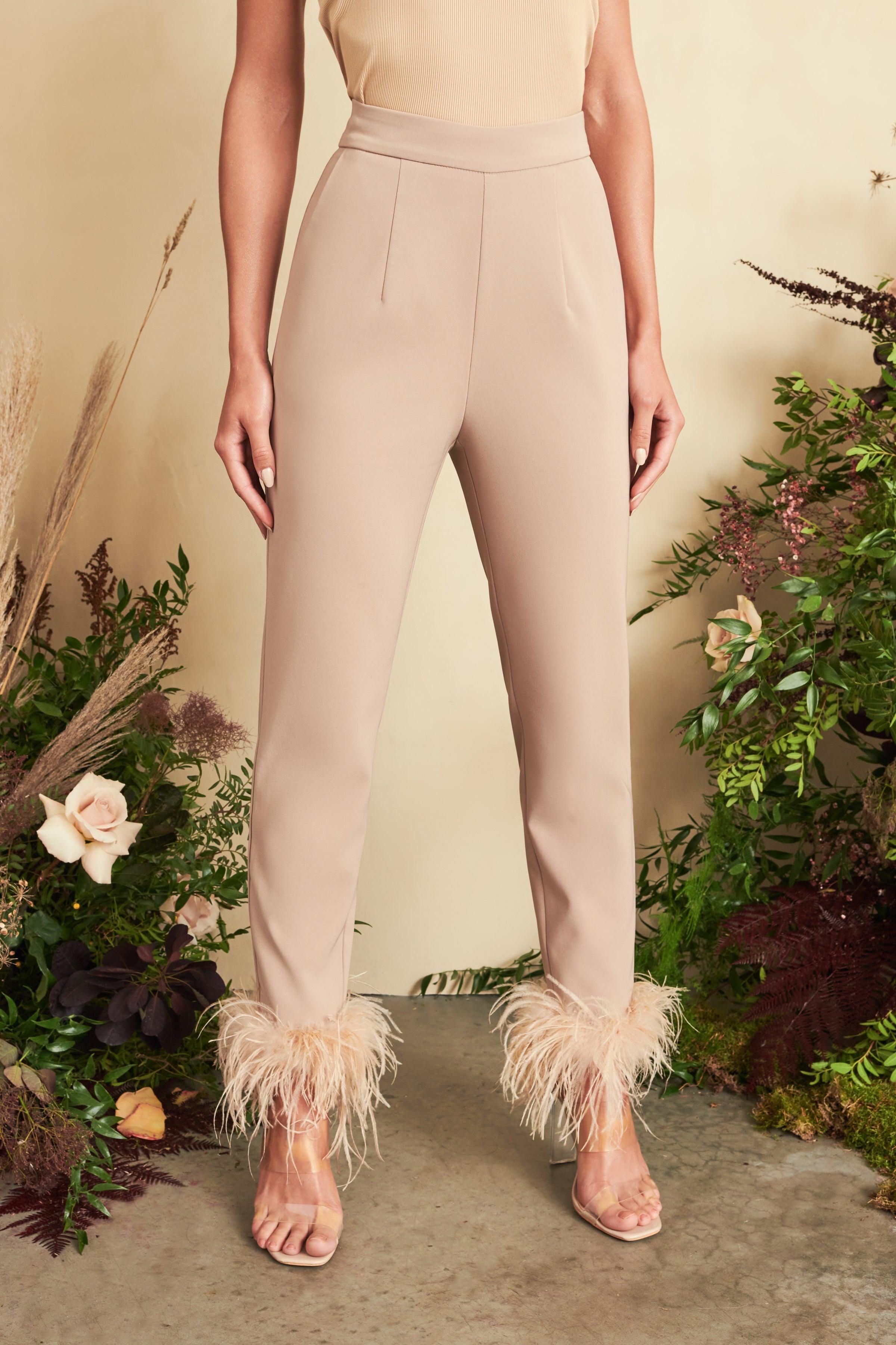 VERA Feather Trim Trousers in Champagne sold by Lavish Alice product image thumbnail 2